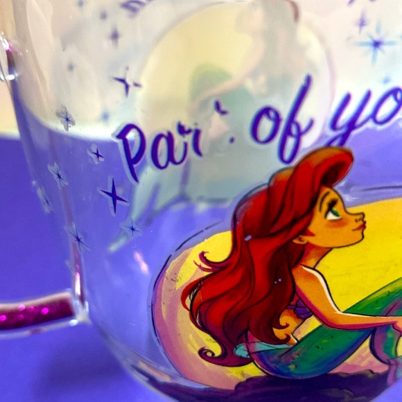 Disney Little Mermaid Glitter Handle Very Delicate Thin Glass Mug 14oz - Picture 5 of 5
